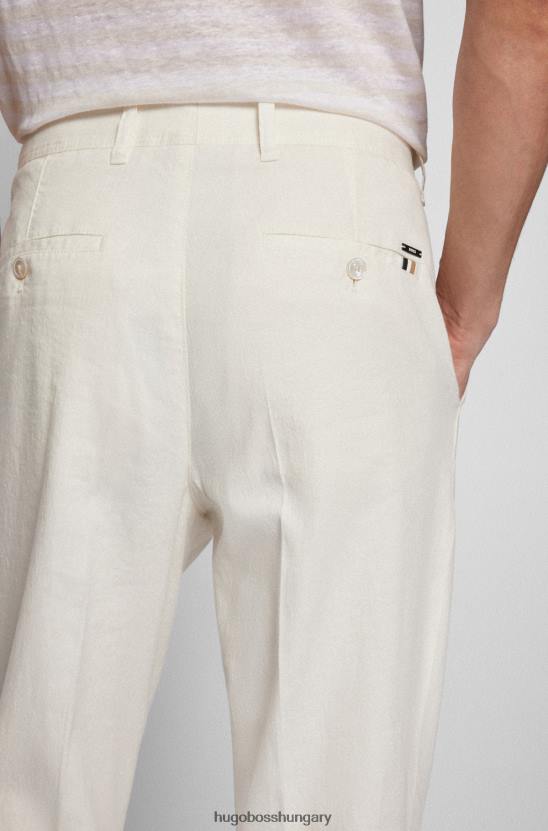 Hugo Boss keskeny szabású nadrág hugo white lenkeverékből 80P63226 fehér