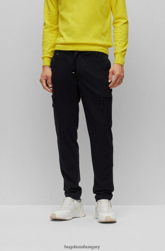 Hugo Boss mikromintás cargo nadrág húzózsinóros derékkal, fekete hugo 80P63723 fekete