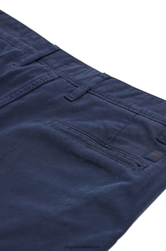 Hugo Boss sötétkék kúpos szabású chino, átfestett stretch-pamut szatén hugó 80P61260 sötétkék