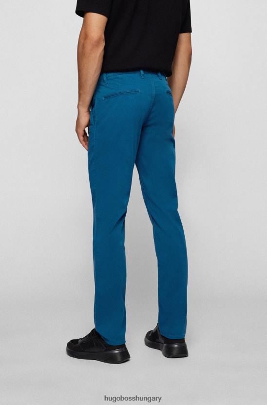 Hugo Boss vékony szabású nadrág sztreccs pamut szatén hugo kék színben 80P6953 kék