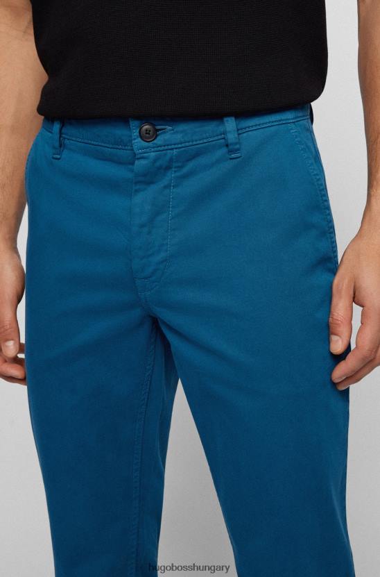 Hugo Boss vékony szabású nadrág sztreccs pamut szatén hugo kék színben 80P6953 kék