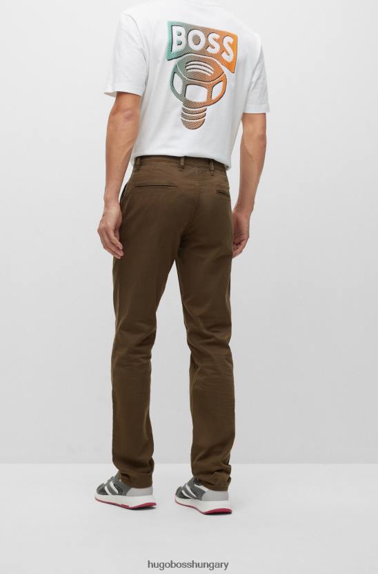 Hugo Boss vékony szabású nadrág sztreccs pamut szatén sötétzöld hugo anyagból 80P6957 sötétzöld