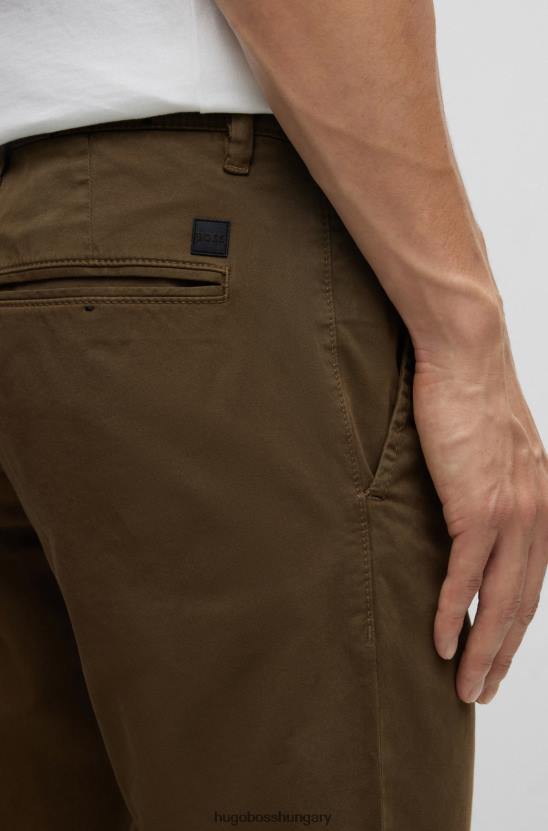 Hugo Boss vékony szabású nadrág sztreccs pamut szatén sötétzöld hugo anyagból 80P6957 sötétzöld