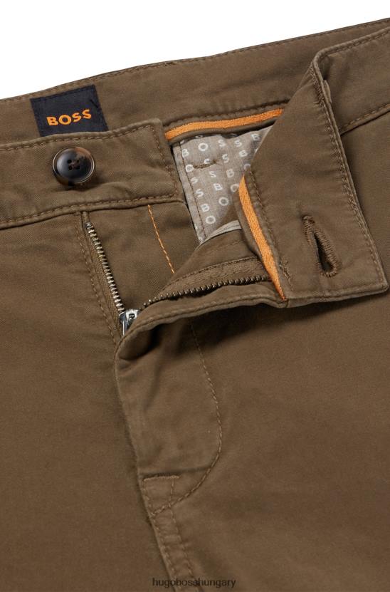 Hugo Boss vékony szabású nadrág sztreccs pamut szatén sötétzöld hugo anyagból 80P6957 sötétzöld