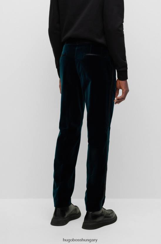 Hugo Boss vékony szabású szmoking nadrág tiszta pamut bársony hugo türkiz színben 80P63990 türkiz