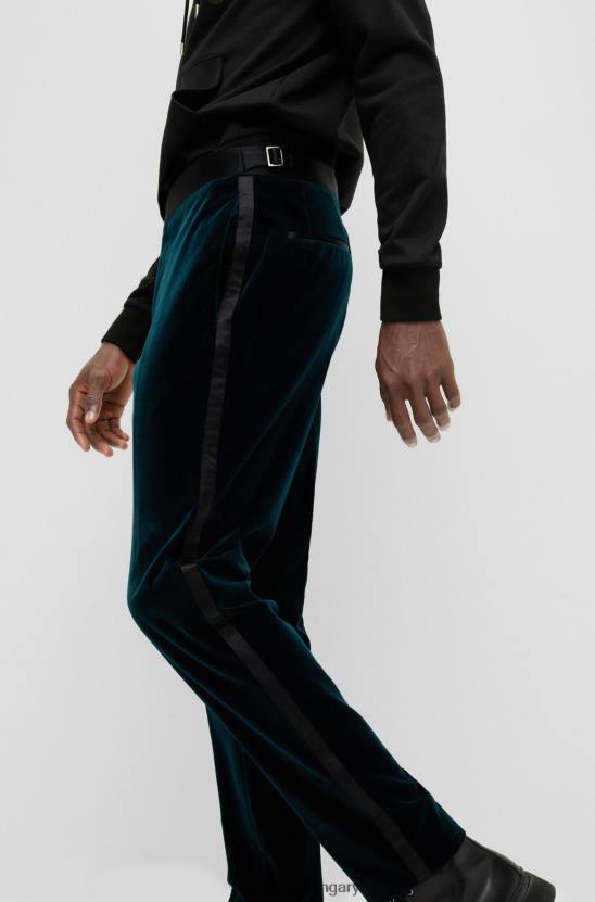 Hugo Boss vékony szabású szmoking nadrág tiszta pamut bársony hugo türkiz színben 80P63990 türkiz