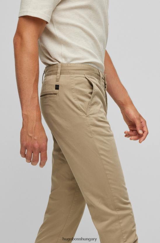 Hugo Boss világosbarna hugo elkeskenyedő szabású chino, átfestett sztreccs pamut szatén 80P61262 világos barna