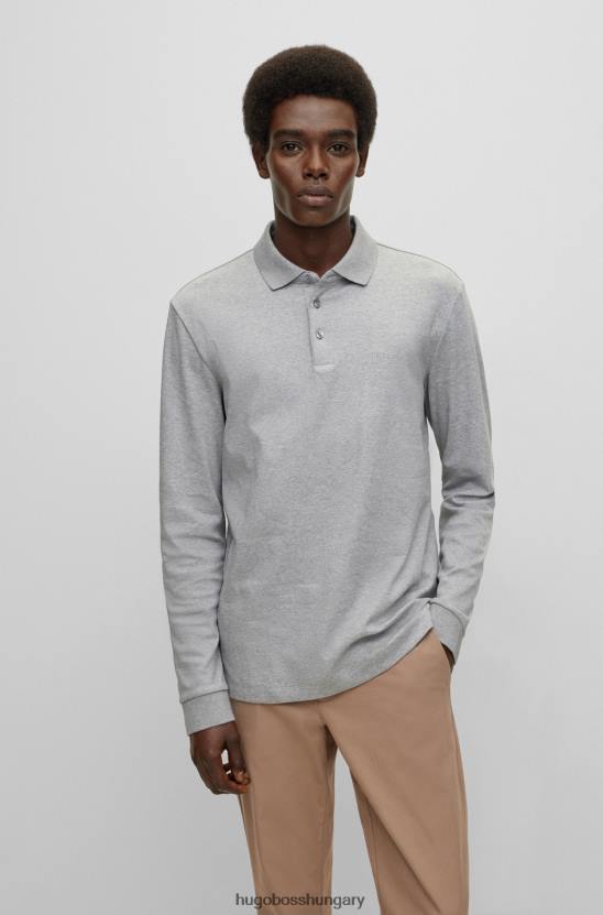 Hugo Boss biopamut póló ing hímzett logóval hugo világosszürke 80P61007 világos szürke