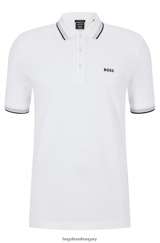Hugo Boss biopamut póló ing kontrasztos logós részletekkel fehér hugo 80P62489 fehér