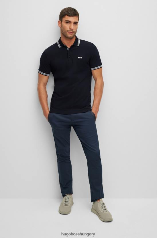 Hugo Boss biopamut póló ing kontrasztos logós részletekkel sötétkék hugo 80P62483 sötétkék