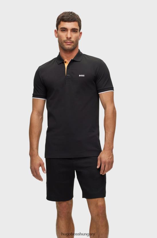 Hugo Boss biopamut póló ing logóval hímzett gallérral fekete hugo 80P61379 fekete