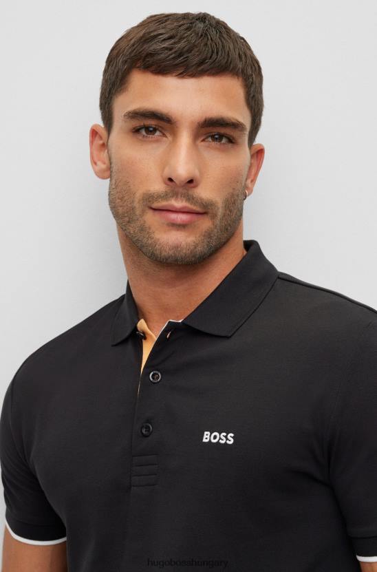 Hugo Boss biopamut póló ing logóval hímzett gallérral fekete hugo 80P61379 fekete