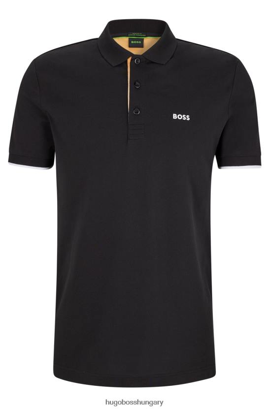 Hugo Boss biopamut póló ing logóval hímzett gallérral fekete hugo 80P61379 fekete