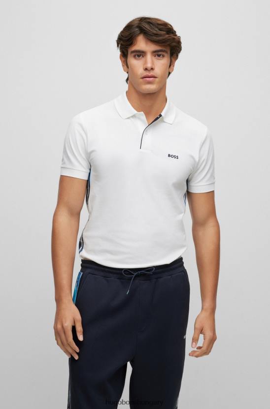 Hugo Boss fehér hugo sztreccs pamut slim-fit póló szalagos betétekkel 80P6912 fehér