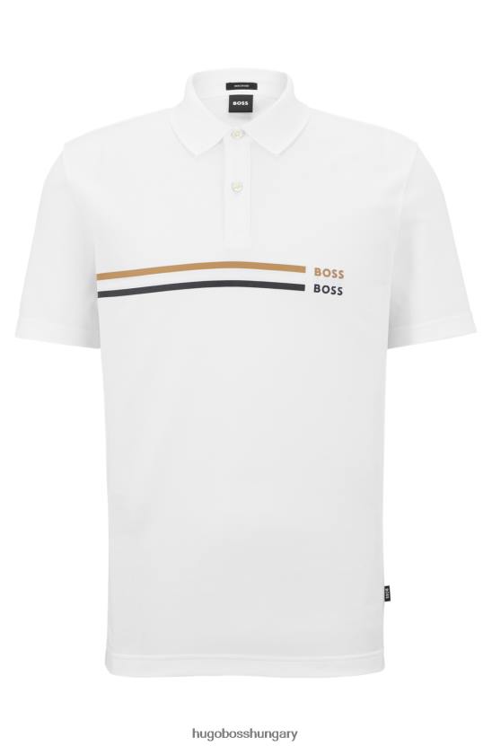 Hugo Boss fehér mercerizált pamut póló csíkkal és hugo logóval 80P63751 fehér