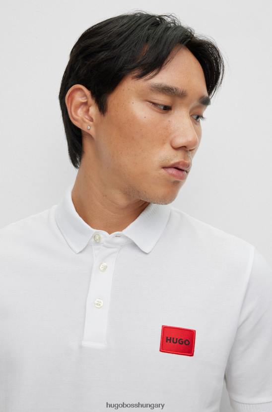 Hugo Boss fehér pamut-piquã© karcsú szabású pólóing piros logóval, hugo felirattal 80P63113 fehér