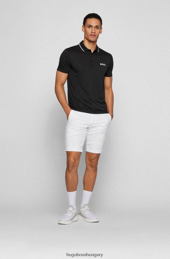 Hugo Boss fekete kötött csíkos karcsúsított póló, kontrasztos hugo márkajelzéssel 80P63200 fekete