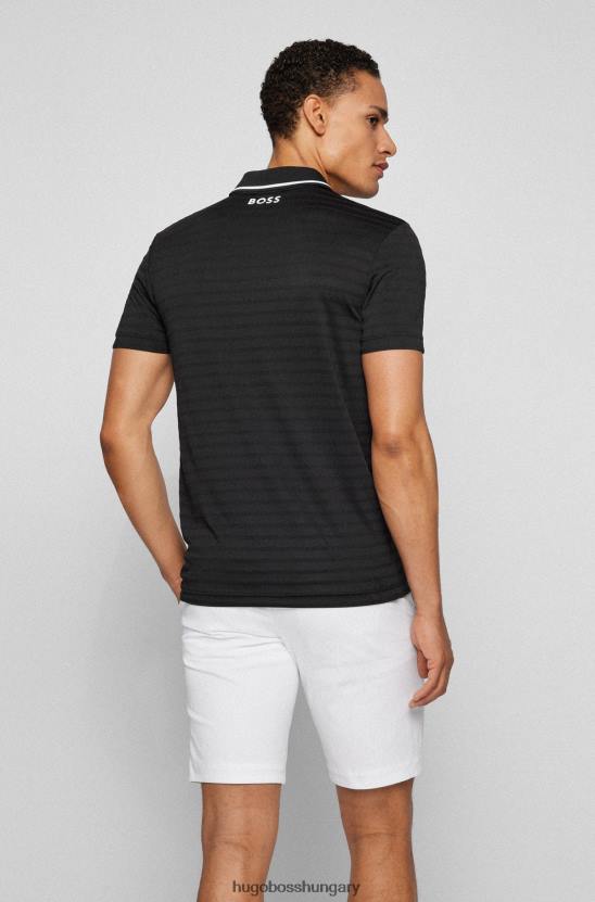 Hugo Boss fekete kötött csíkos karcsúsított póló, kontrasztos hugo márkajelzéssel 80P63200 fekete