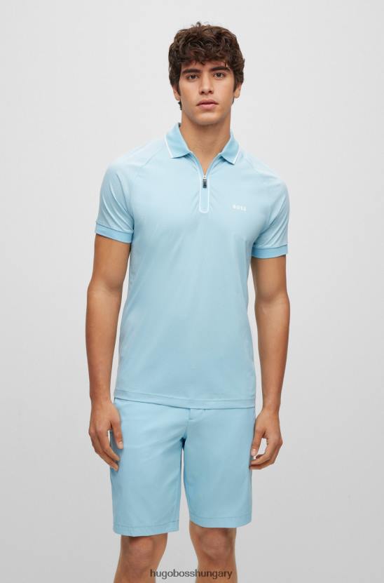 Hugo Boss hugo cipzáras nyakú karcsúsított póló sztreccs pamut világoskék színben 80P64182 világoskék