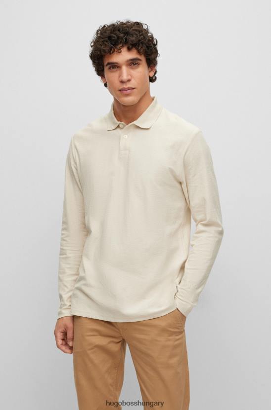 Hugo Boss hugo fehér, laza szabású, hosszú ujjú póló pamut jacquard anyagból 80P6919 fehér
