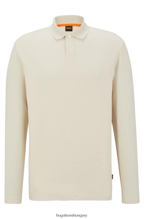 Hugo Boss hugo fehér, laza szabású, hosszú ujjú póló pamut jacquard anyagból 80P6919 fehér