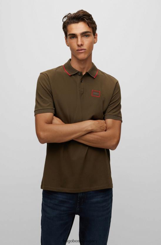 Hugo Boss hugo sötétzöld pamut-piquã© pólóing piros keretes logóval 80P62911 sötétzöld