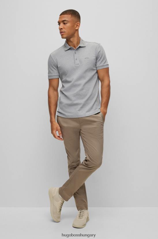 Hugo Boss hugo világosszürke interlock-pamut póló, rácsos grafikával 80P61543 világos szürke