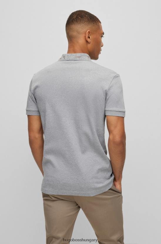 Hugo Boss hugo világosszürke interlock-pamut póló, rácsos grafikával 80P61543 világos szürke
