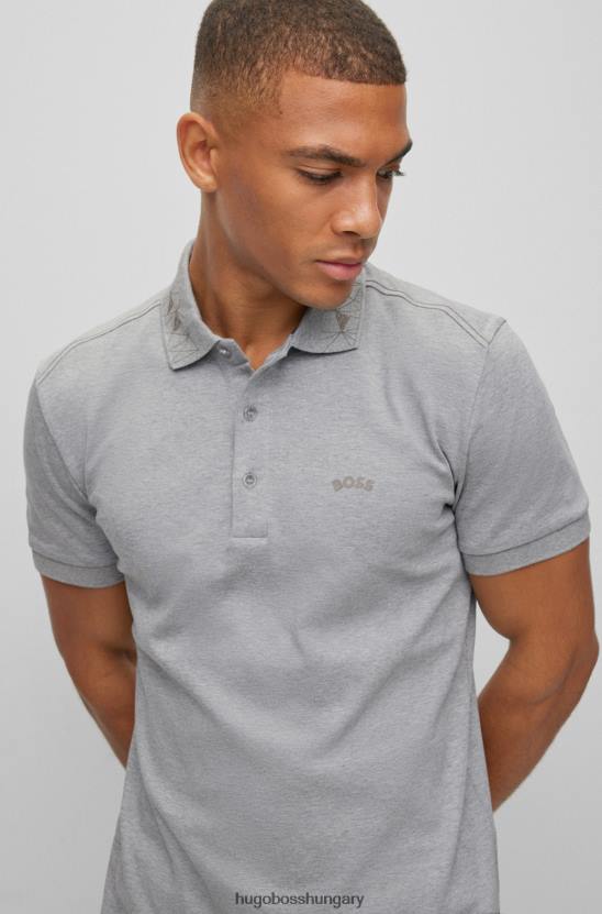 Hugo Boss hugo világosszürke interlock-pamut póló, rácsos grafikával 80P61543 világos szürke