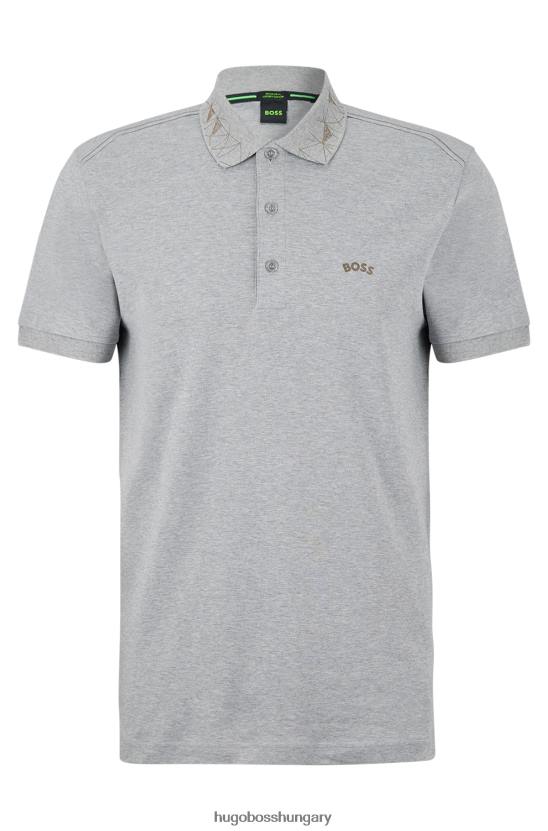 Hugo Boss hugo világosszürke interlock-pamut póló, rácsos grafikával 80P61543 világos szürke