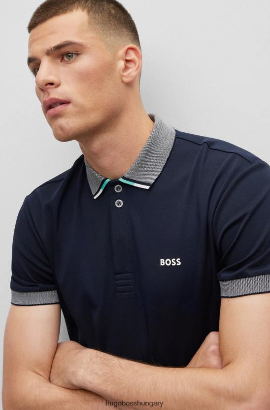 Hugo Boss interlock-pamut póló strukturált gallérral és sötétkék hugo logóval 80P62260 sötétkék