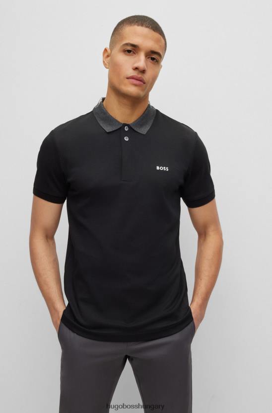 Hugo Boss interlock-pamut vékony szabású póló ing hímzett logóval hugo black 80P63269 fekete