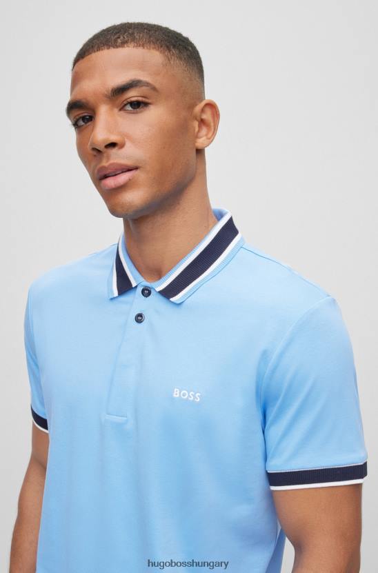 Hugo Boss interlock-pamut vékony szabású póló, logós hímzéssel világoskék hugo 80P61908 világoskék