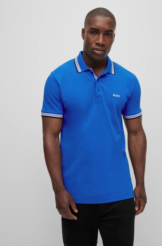 Hugo Boss kék hugo biopamut póló, kontrasztos logós részletekkel 80P62486 kék