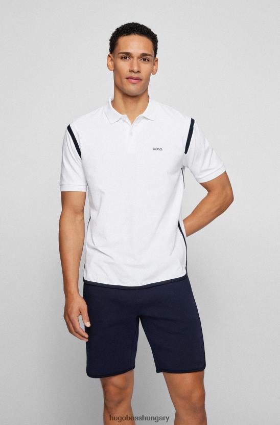 Hugo Boss laza szabású póló ing kontrasztos kötésekkel hugo white 80P63213 fehér