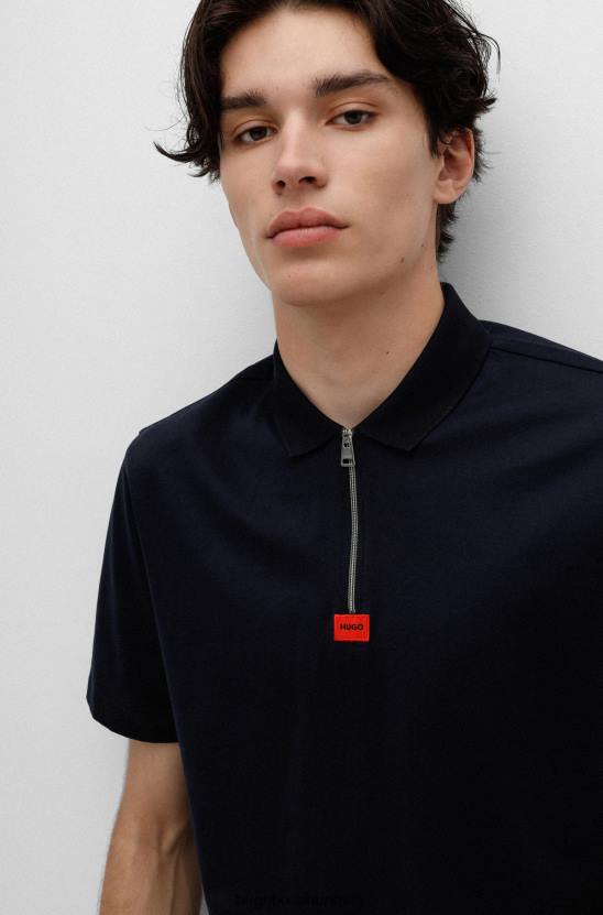 Hugo Boss mercerizált pamut póló cipzárral, sötétkék hugo 80P63475 sötétkék