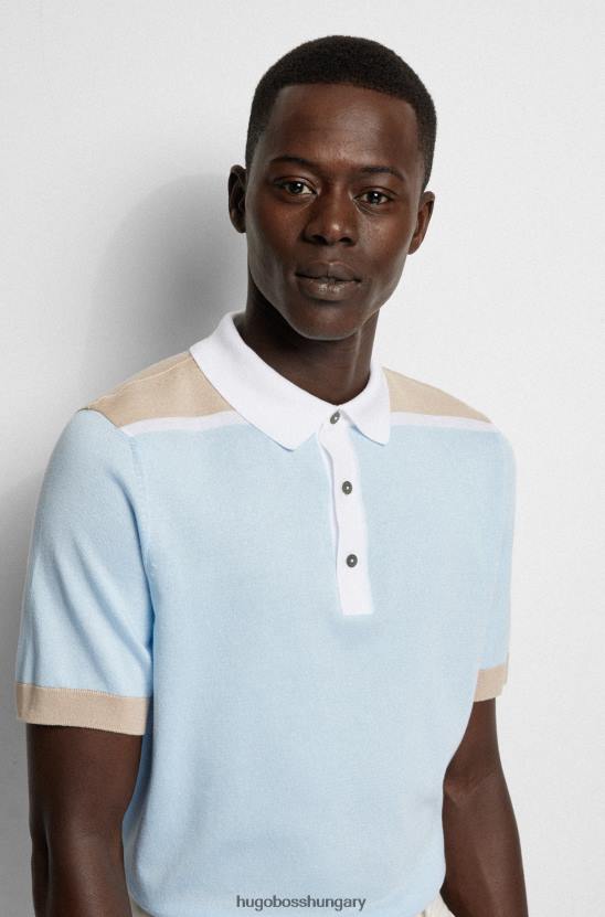 Hugo Boss mercerizált pamut póló ing színblokkoló hugo világoskék színnel 80P62236 világoskék