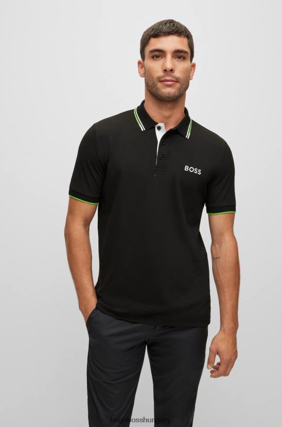 Hugo Boss pamut keverék póló ing kontraszt logókkal hugo fekete 80P63168 fekete