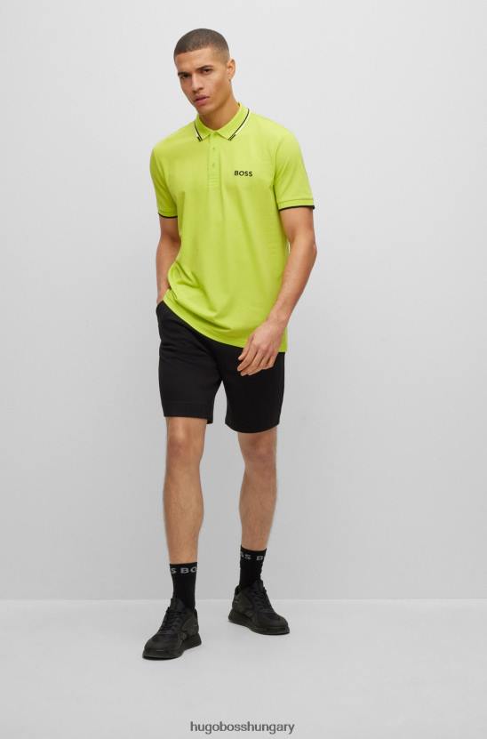 Hugo Boss pamut keverék póló ing kontrasztos részletekkel világoszöld hugo 80P61099 világos zöld