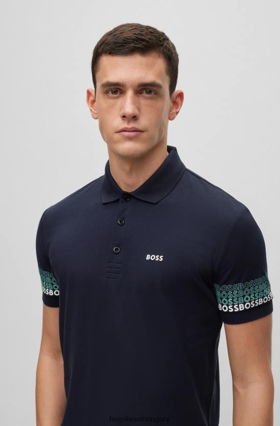 Hugo Boss pamut-piquã©-jacquard póló többszínű logókkal, sötétkék hugo 80P63914 sötétkék