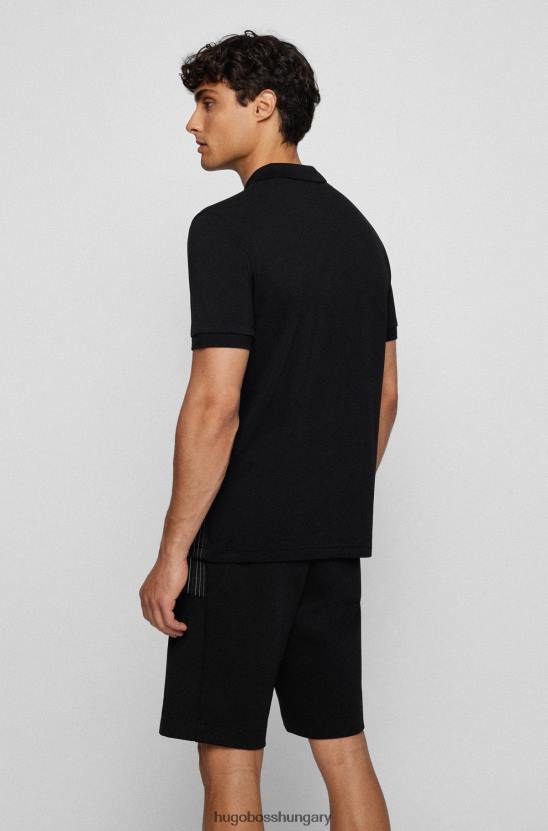 Hugo Boss pamut-piquã© karcsúsított pólóing csíkos betétekkel hugo black 80P61505 fekete