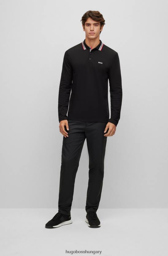 Hugo Boss pamut-piquã© póló ing gallérral, hugo fekete részlettel 80P61529 fekete