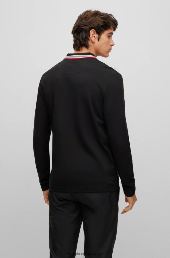 Hugo Boss pamut-piquã© póló ing gallérral, hugo fekete részlettel 80P61529 fekete