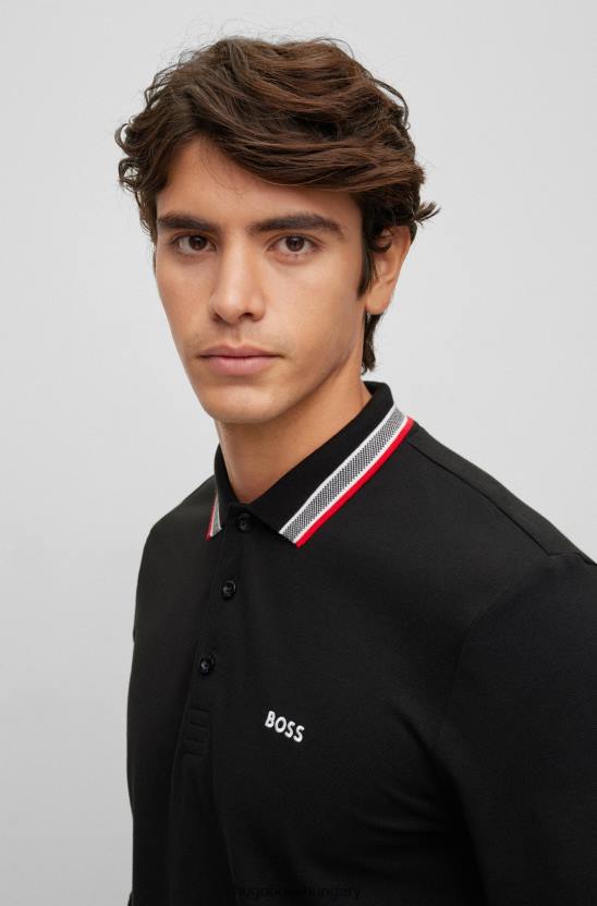 Hugo Boss pamut-piquã© póló ing gallérral, hugo fekete részlettel 80P61529 fekete
