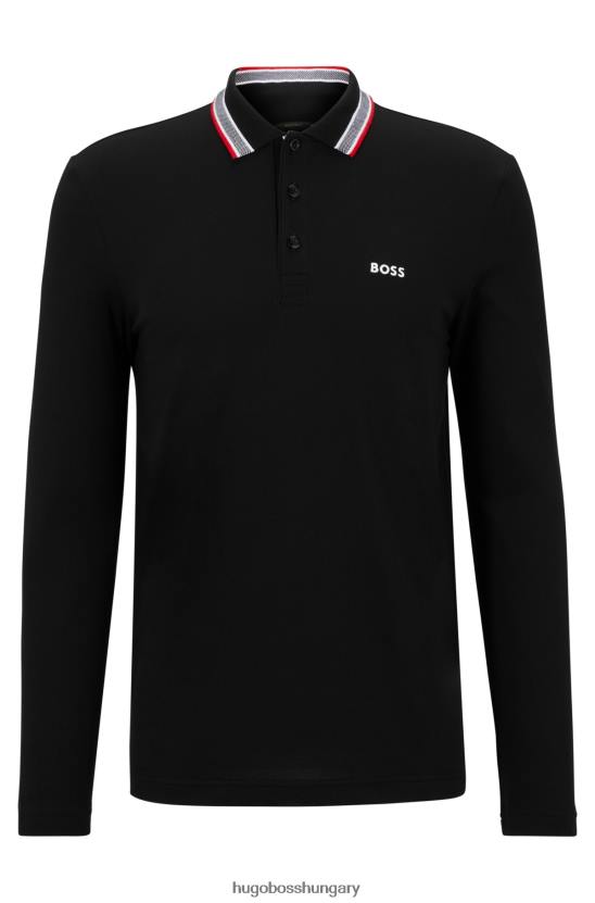 Hugo Boss pamut-piquã© póló ing gallérral, hugo fekete részlettel 80P61529 fekete