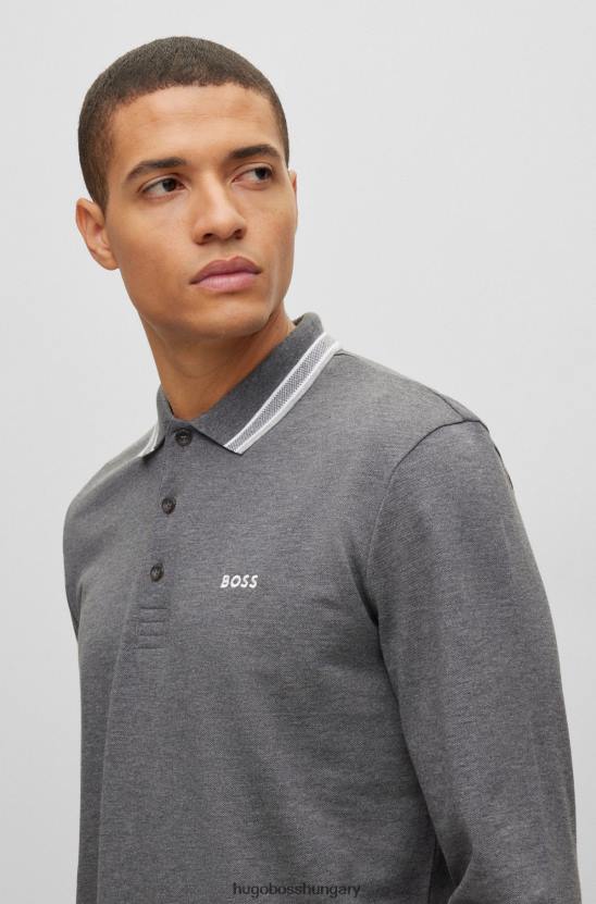 Hugo Boss pamut-piquã© póló ing gallérral, szürke hugo-val 80P61527 szürke