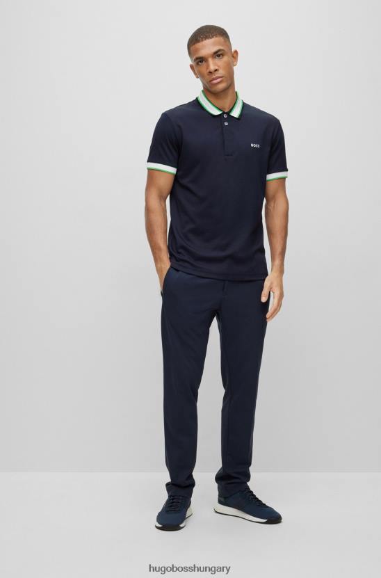 Hugo Boss sötétkék interlock-pamut vékony szabású póló ing emblémás hímzéssel hugo 80P61909 sötétkék