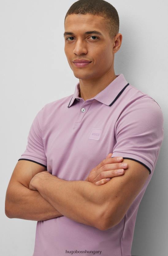 Hugo Boss sztreccspamut vékony szabású pólóing hugo világoslila logóval 80P62885 világos lila