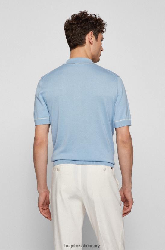 Hugo Boss világoskék hugo selyem-pamut póló strukturált előlappal 80P64252 világoskék