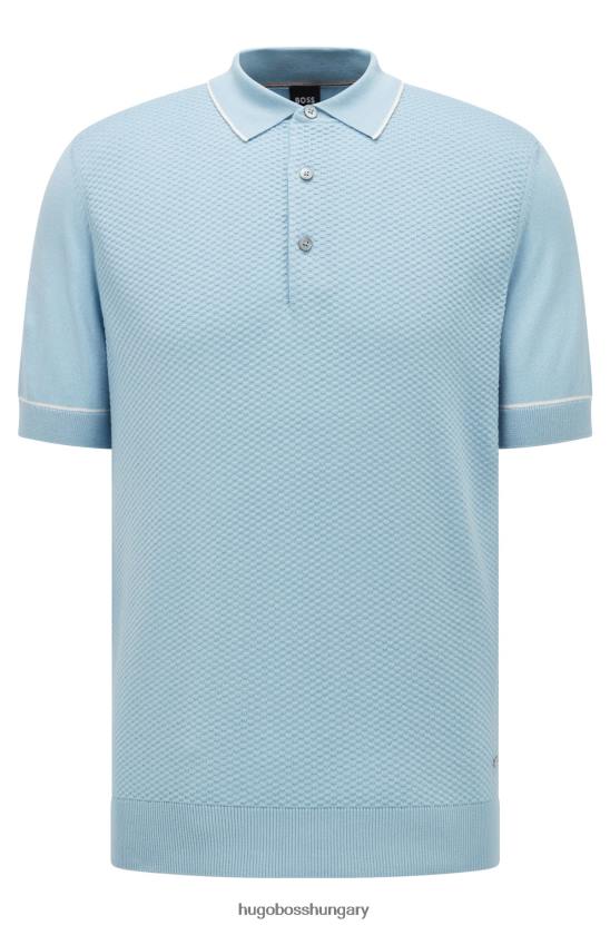 Hugo Boss világoskék hugo selyem-pamut póló strukturált előlappal 80P64252 világoskék